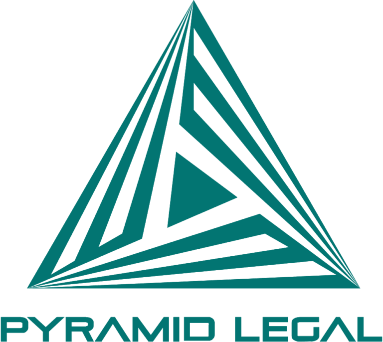 Logo of Pyramid Legal with a stylized green triangular design symbolizing structure and integrity.