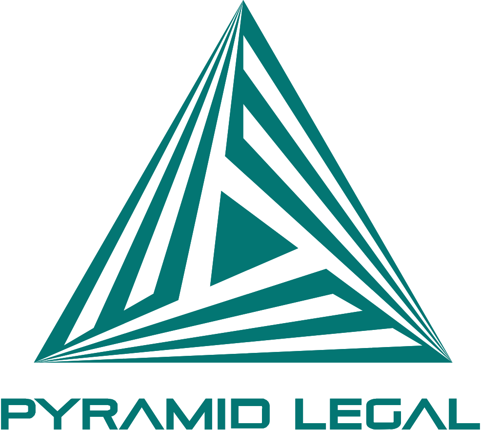 Logo of Pyramid Legal with a stylized green triangular design symbolizing structure and integrity.