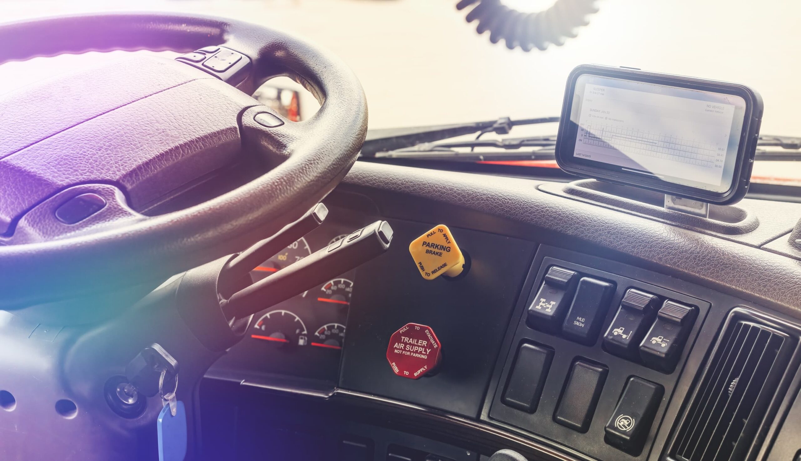 Electronic logging device showing truck driver service hours