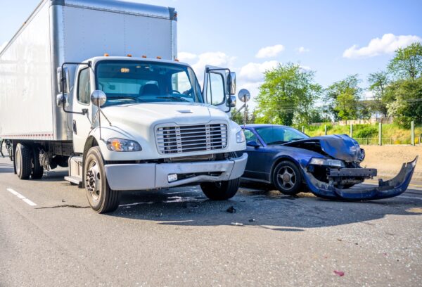 Semi-truck accident scene on highway with multiple vehicles involved Semi-truck accident on highway representing who can be held liable in a truck accident